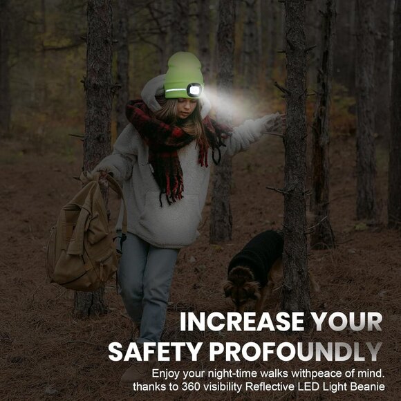 Reflective Stripe LED Beanie with The Light , Winter Knit Hat for Outdoor Work S - Picture 7 of 7